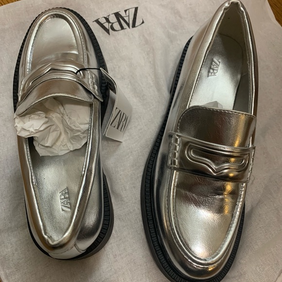 NWT Zara metallic loafers/ 6,5 - Picture 7 of 10